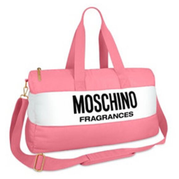 NIP MOSCHINO Quilted Two-Tone Pink & White Weekender Duffel Travel Gym Bag